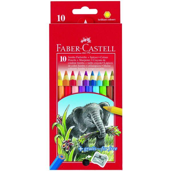 Faber Castell Jumbo Colour 10 Pencils Full Length Plus Sharpener